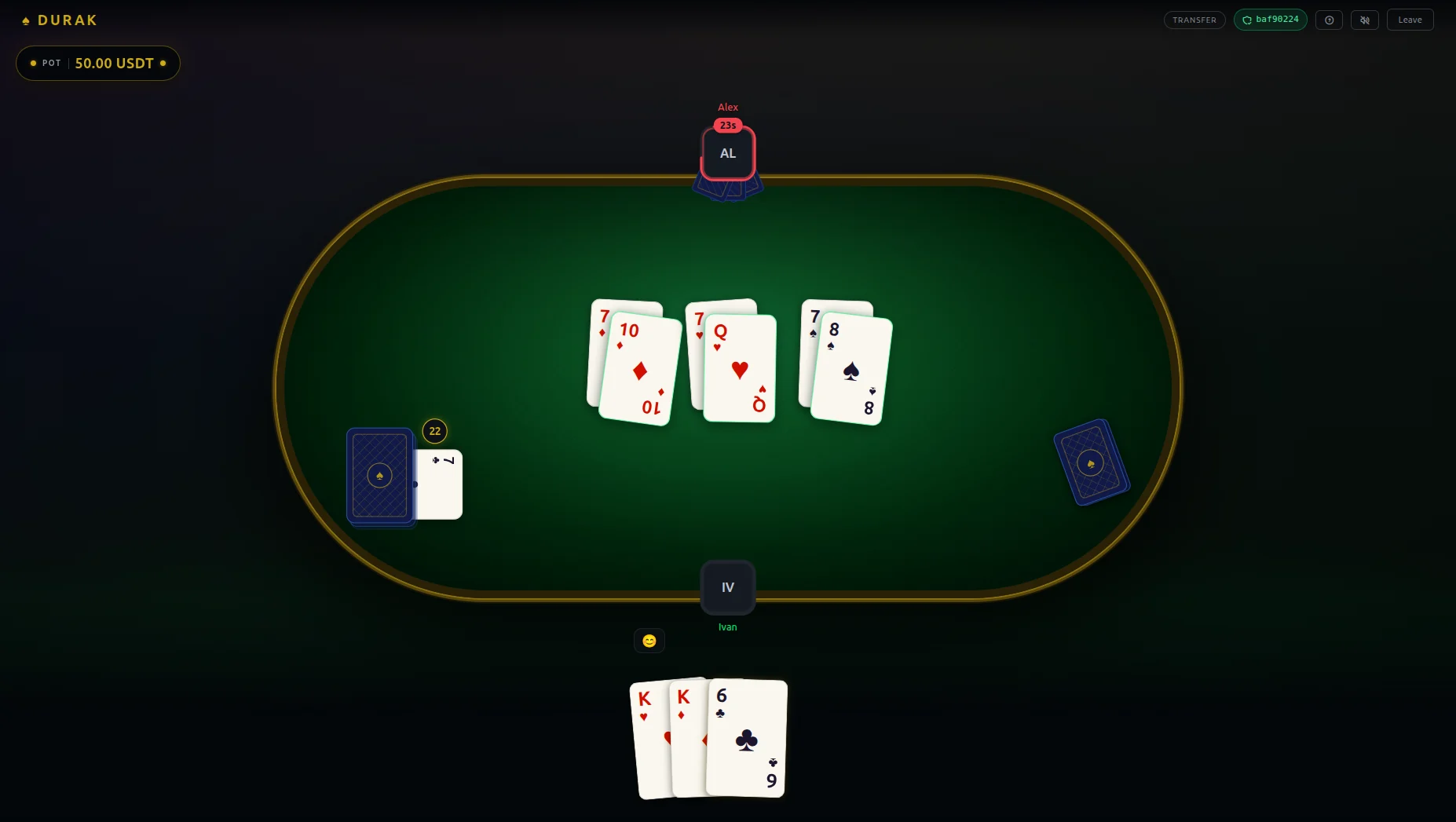 Durak game running in a desktop browser